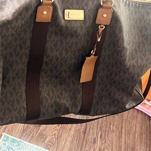 Michael Kors Black and Brown Duffel Bag